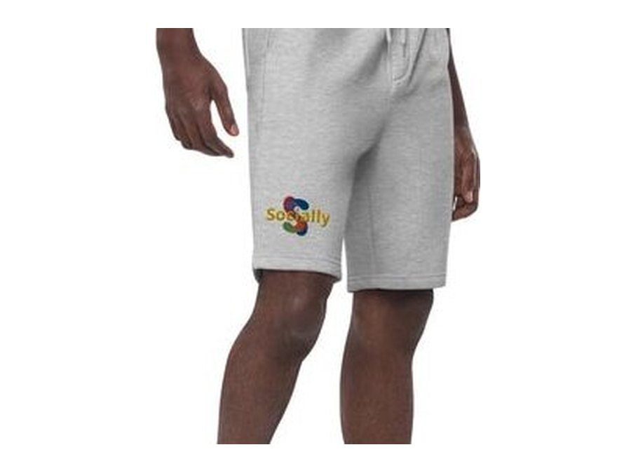Grey Socially fleece shorts with the logo embroidered on the leg