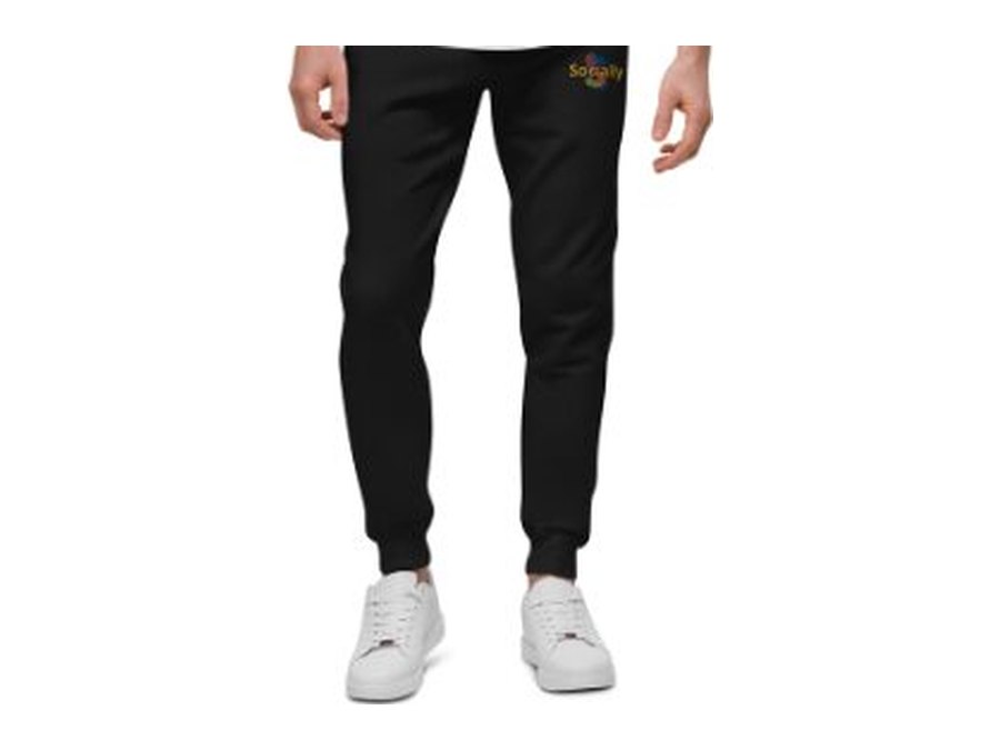 Black Socially fleece joggers with the logo embroidered above the hip