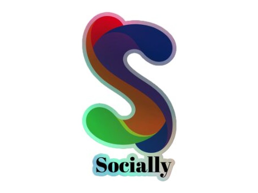 Holographic Socially sticker with the multicolour S above the wordmark