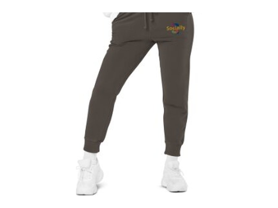 Pigment-dyed brown Socially joggers with the logo embroidered above the hip