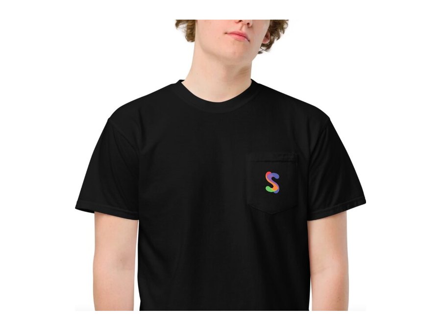 Black Socially pocket tee with the multicolour S on the chest pocket