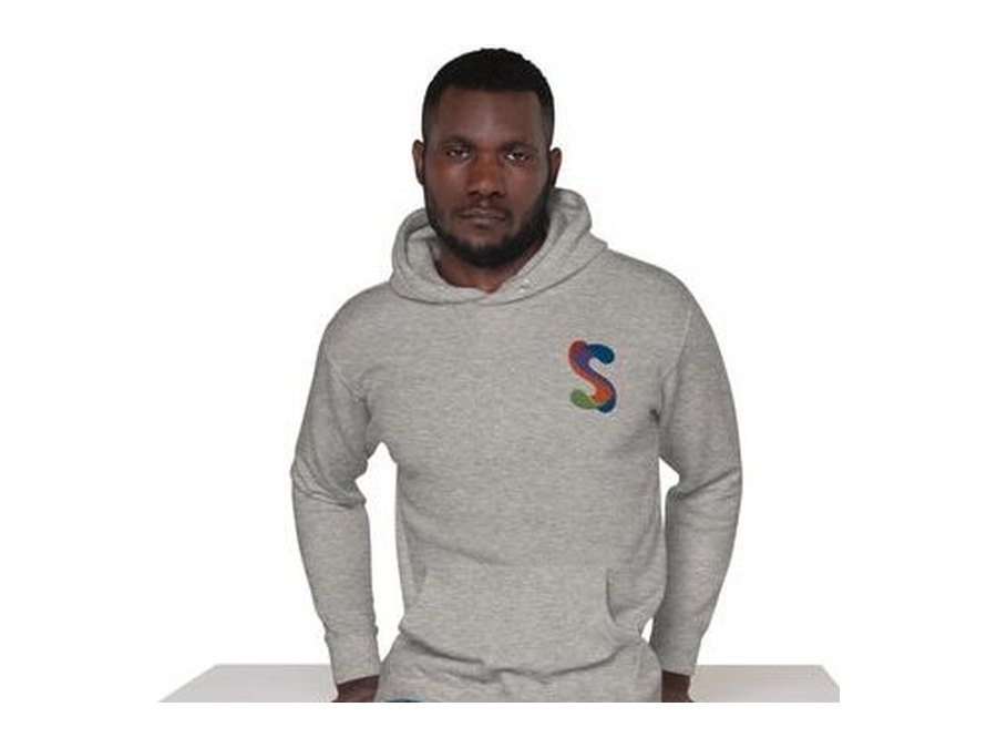 Grey Socially hoodie with the embroidered S on the chest